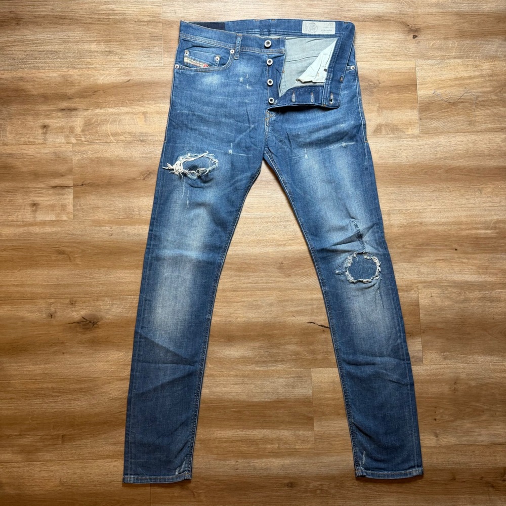 Diesel Tepphar Jeans Men 30x32 Blue Slim Carrot Stretch Distressed 084TX Stretch